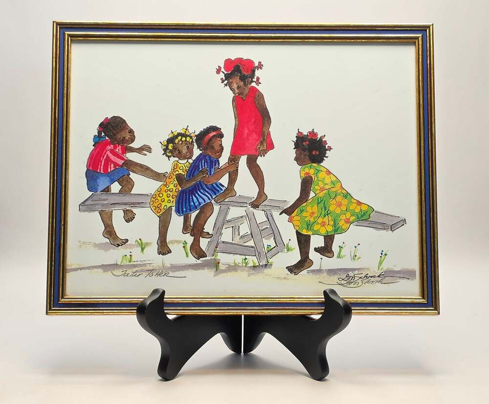 Doris Schrock Signed Folk Art Print Framed Americana Watercolor Lithograph